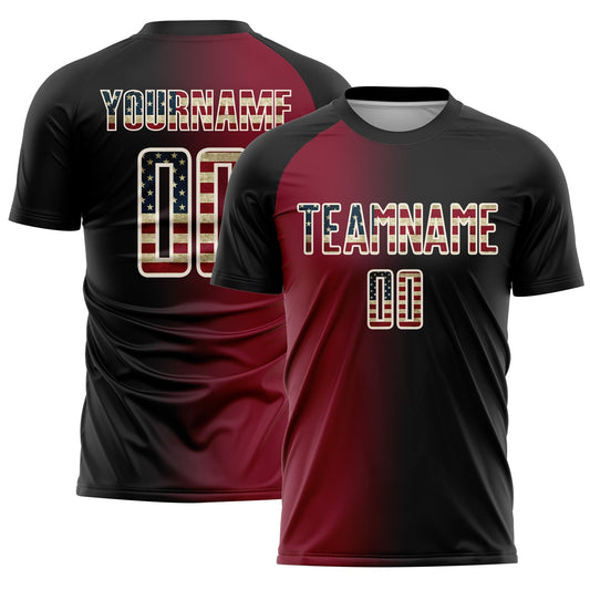 Custom Black Vintage USA Flag Crimson-Cream Sublimation Gradient Fashion Soccer Uniform Jersey - Main View