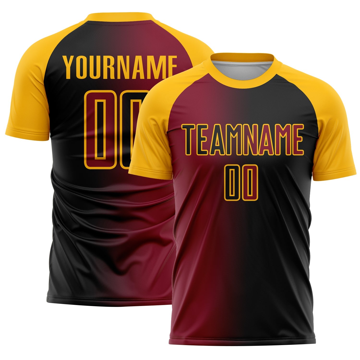 Custom Black Crimson-Gold Sublimation Gradient Fashion Soccer Uniform Jersey - Main View