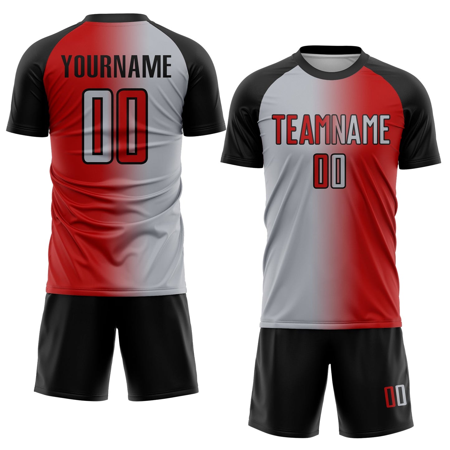Custom Red Gray-Black Sublimation Gradient Fashion Soccer Uniform Jersey view 2
