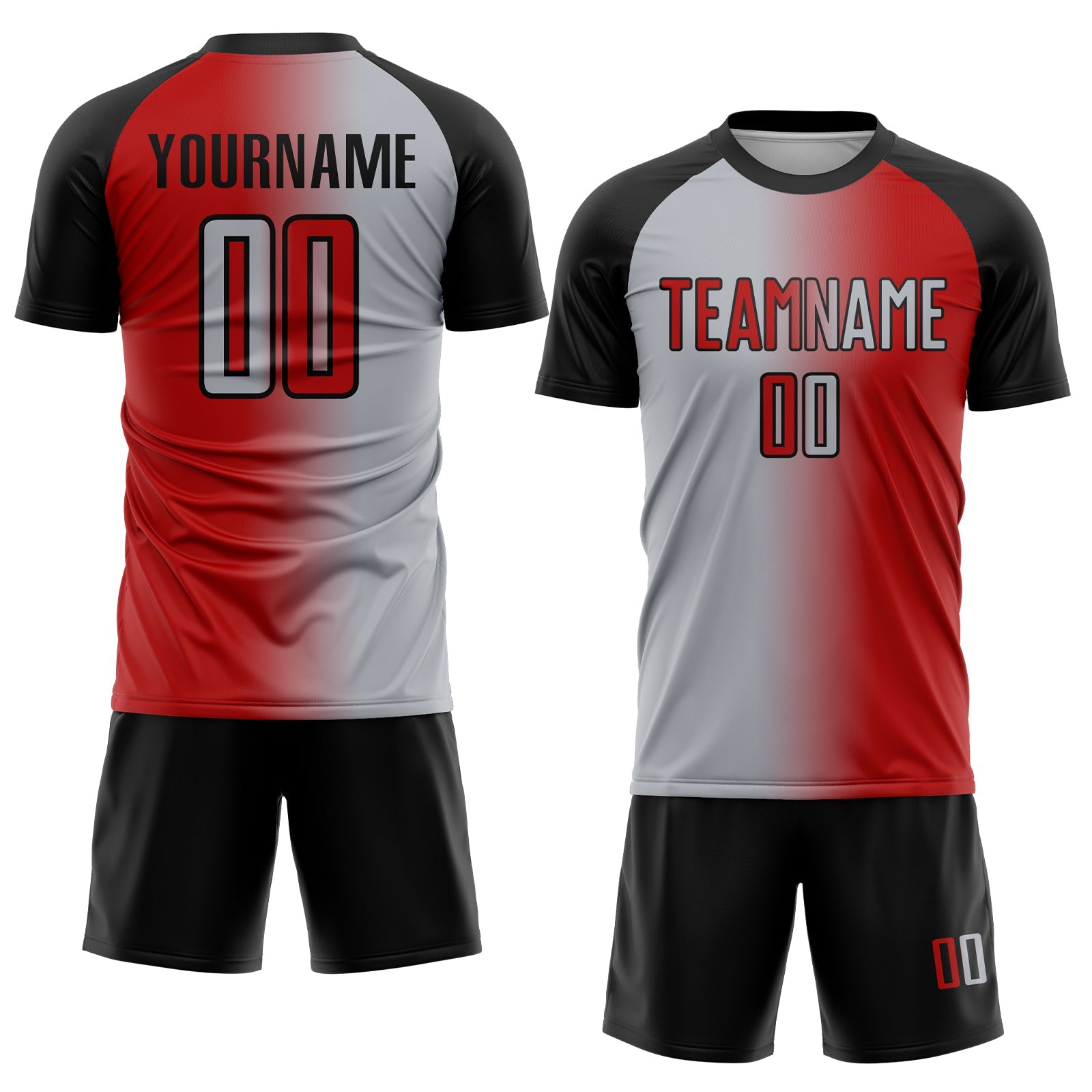 Custom Red Gray-Black Sublimation Gradient Fashion Soccer Uniform Jersey view 2