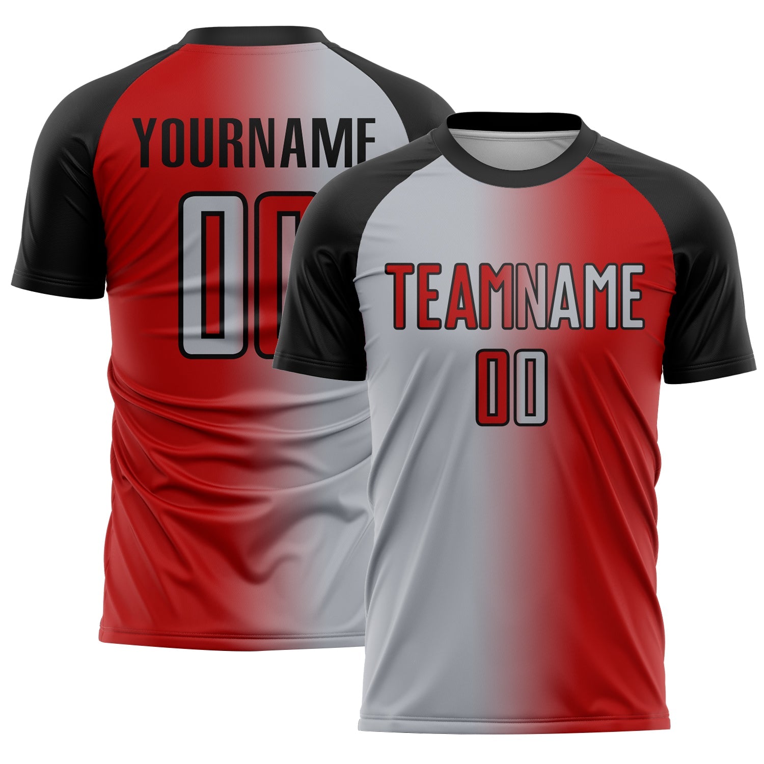 Custom Red Gray-Black Sublimation Gradient Fashion Soccer Uniform Jersey - Main View