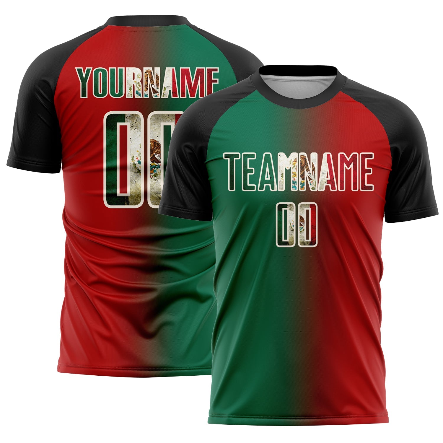 Custom Red Vintage Mexican Flag Kelly Green Black-Cream Sublimation Gradient Fashion Soccer Uniform Jersey - Main View