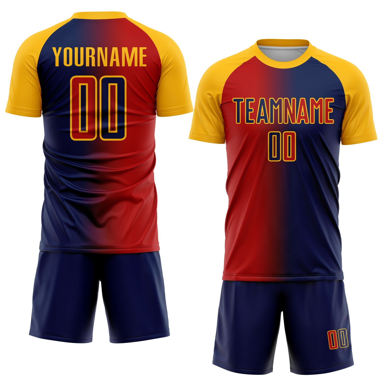 Custom Navy Red-Gold Sublimation Gradient Fashion Soccer Uniform Jersey view 2
