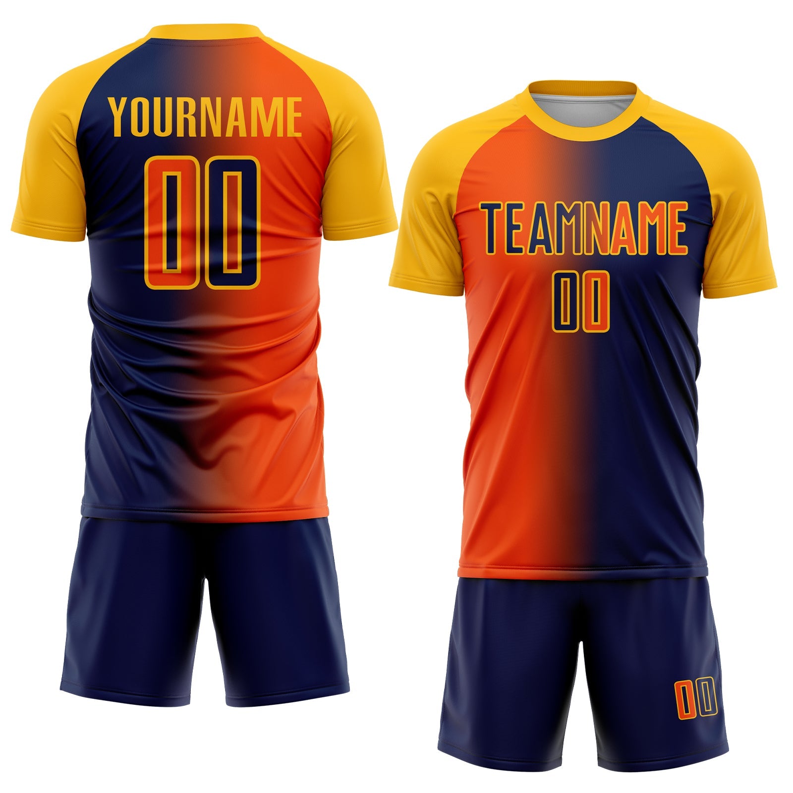 Custom Navy Orange-Gold Sublimation Gradient Fashion Soccer Uniform Jersey view 2