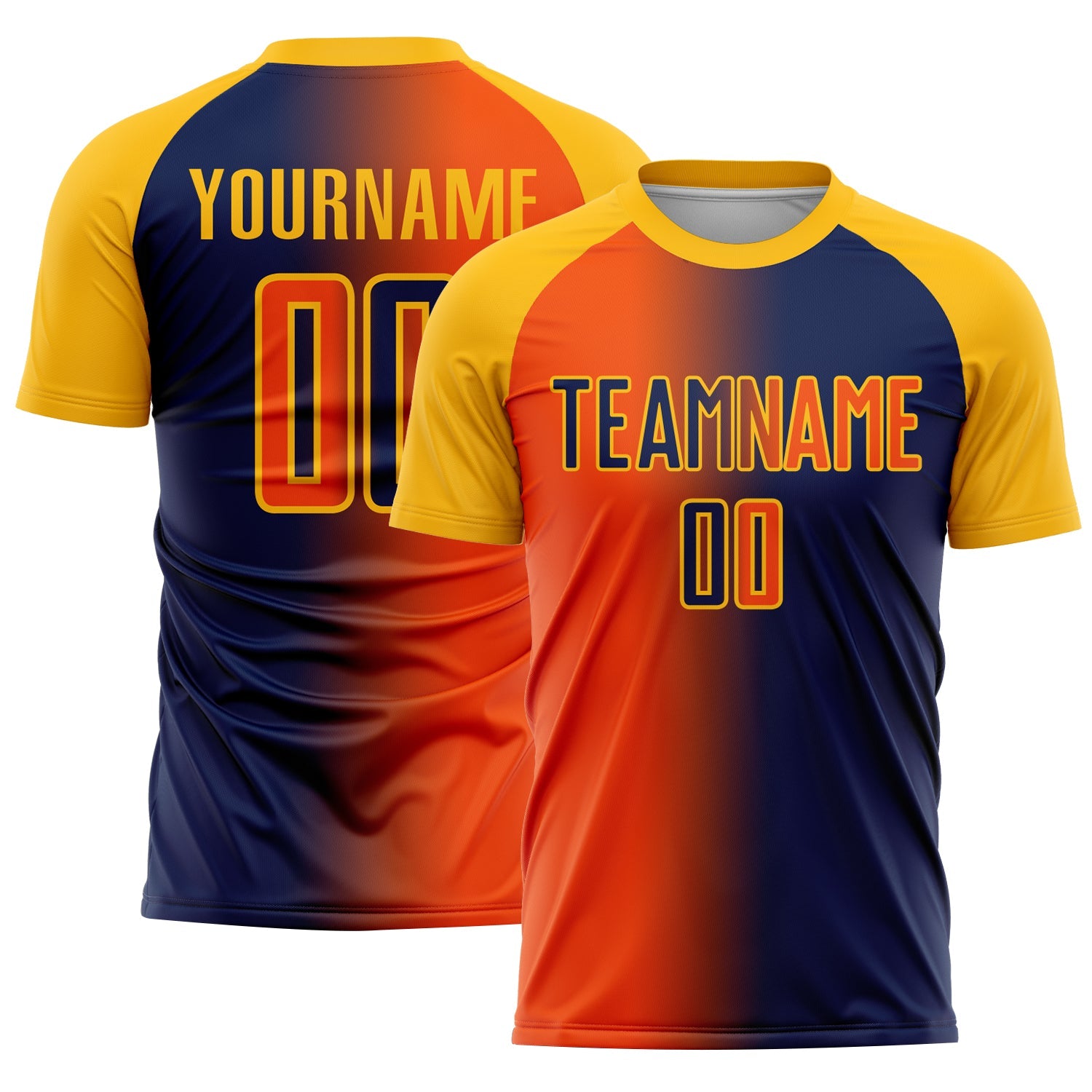 Custom Navy Orange-Gold Sublimation Gradient Fashion Soccer Uniform Jersey - Main View