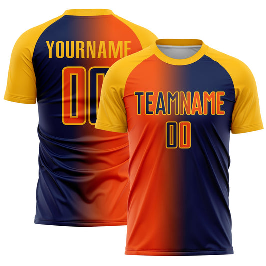 Custom Navy Orange-Gold Sublimation Gradient Fashion Soccer Uniform Jersey - Main View