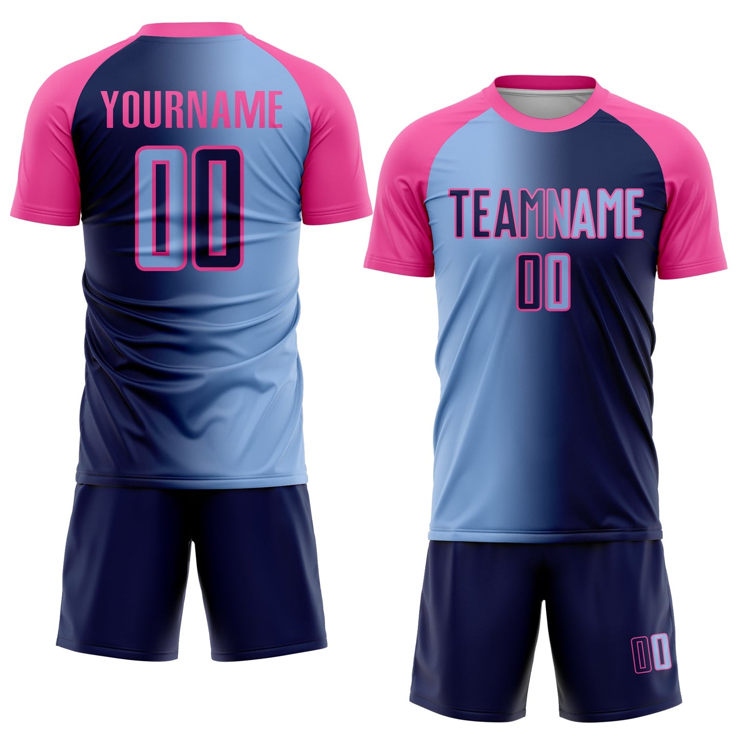 Custom Navy Light Blue-Pink Sublimation Gradient Fashion Soccer Uniform Jersey view 2