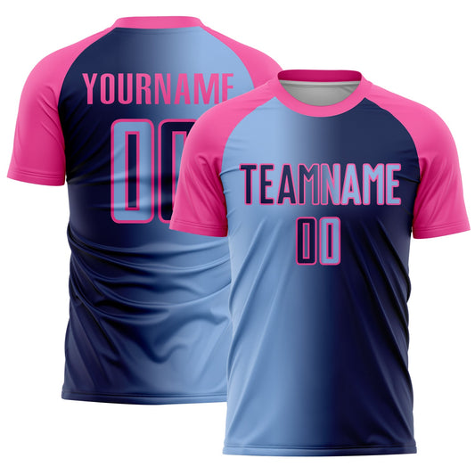 Custom Navy Light Blue-Pink Sublimation Gradient Fashion Soccer Uniform Jersey - Main View