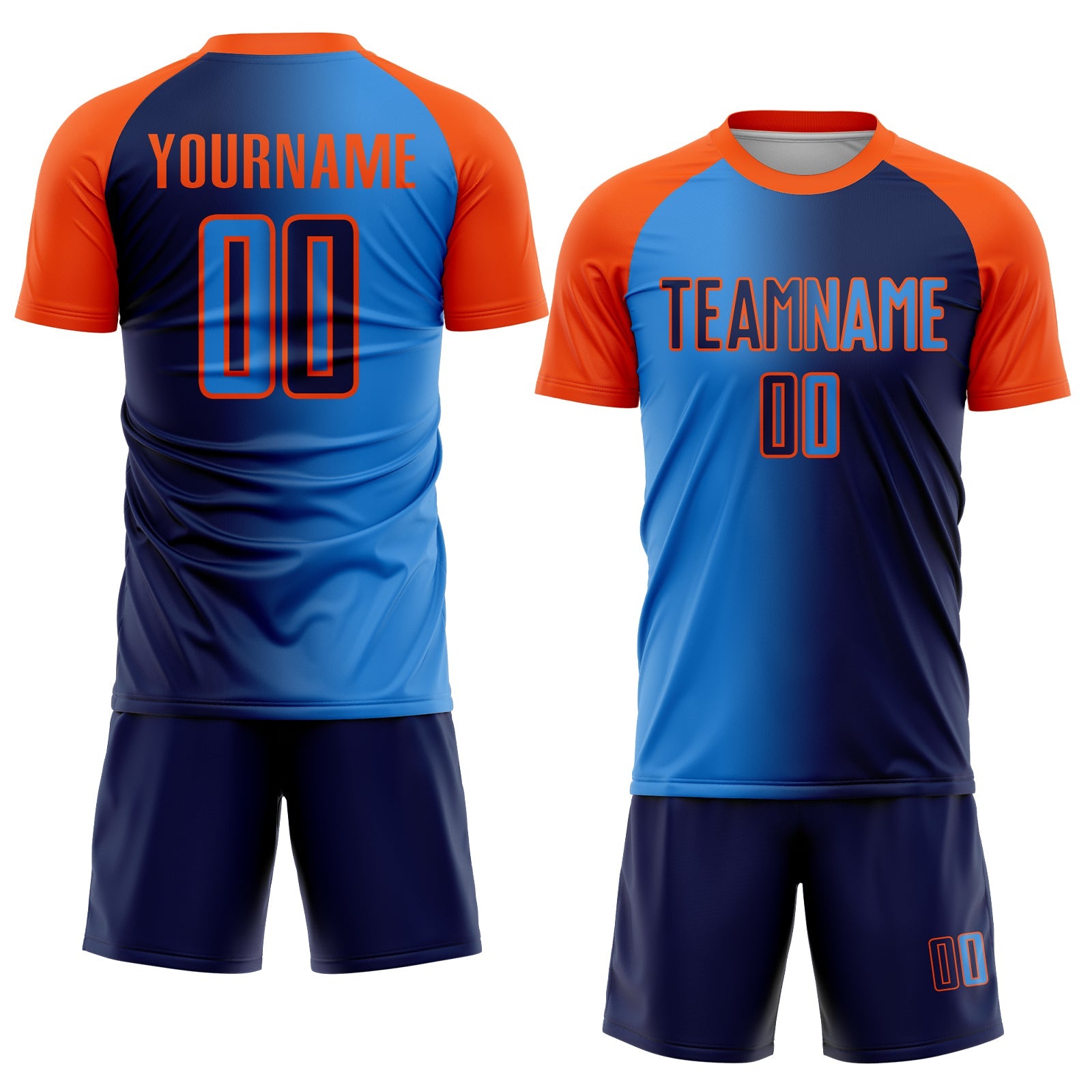 Custom Navy Powder Blue-Orange Sublimation Gradient Fashion Soccer Uniform Jersey view 2