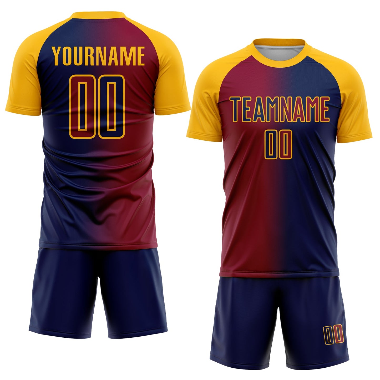 Custom Navy Maroon-Gold Sublimation Gradient Fashion Soccer Uniform Jersey view 2