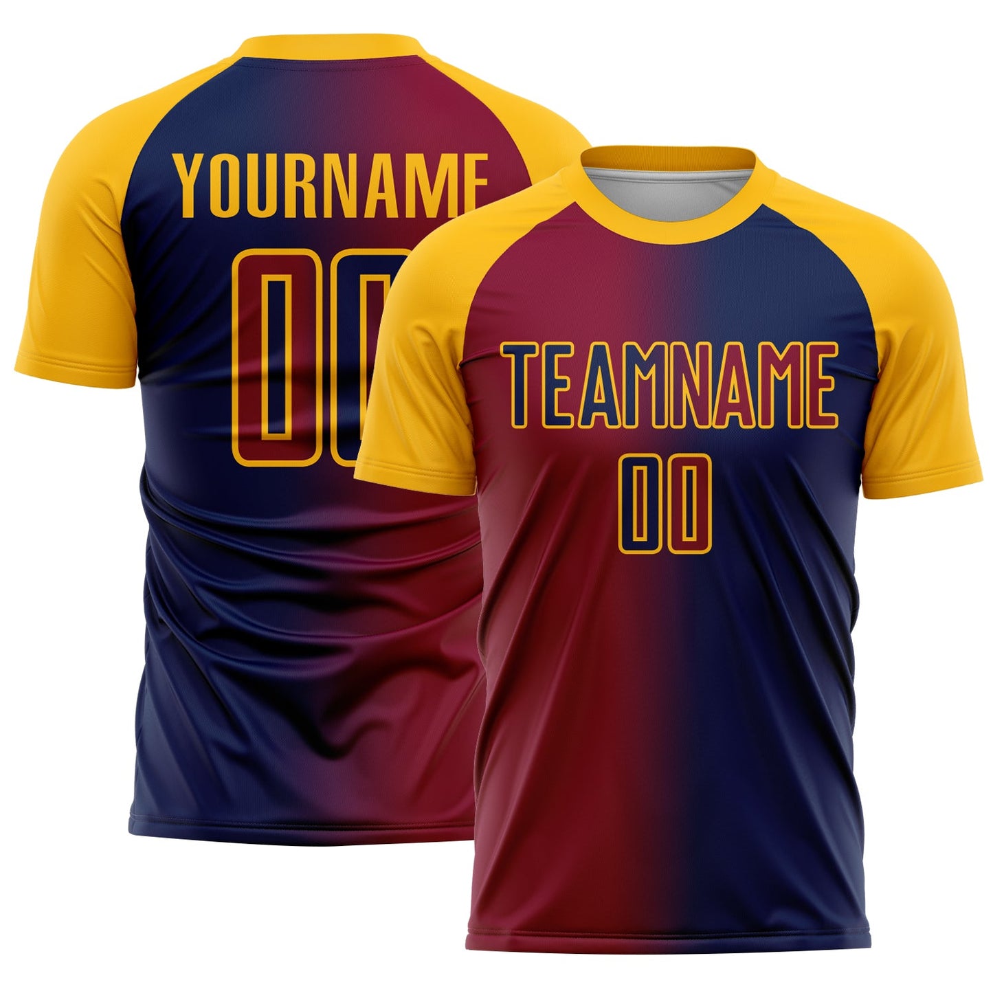 Custom Navy Maroon-Gold Sublimation Gradient Fashion Soccer Uniform Jersey - Main View