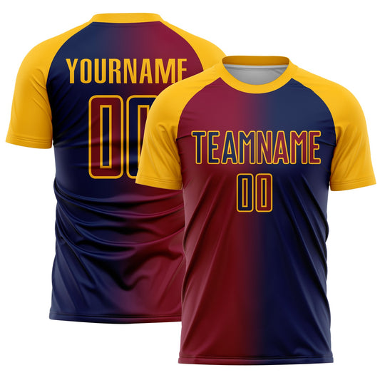 Custom Navy Maroon-Gold Sublimation Gradient Fashion Soccer Uniform Jersey - Main View