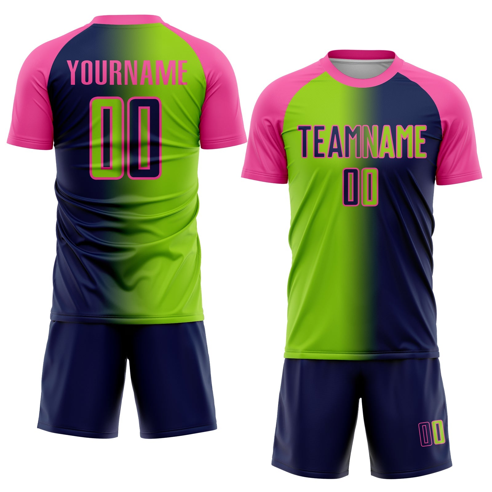 Custom Navy Neon Green-Pink Sublimation Gradient Fashion Soccer Uniform Jersey view 2