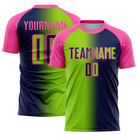 Custom Navy Neon Green-Pink Sublimation Gradient Fashion Soccer Uniform Jersey - Main View