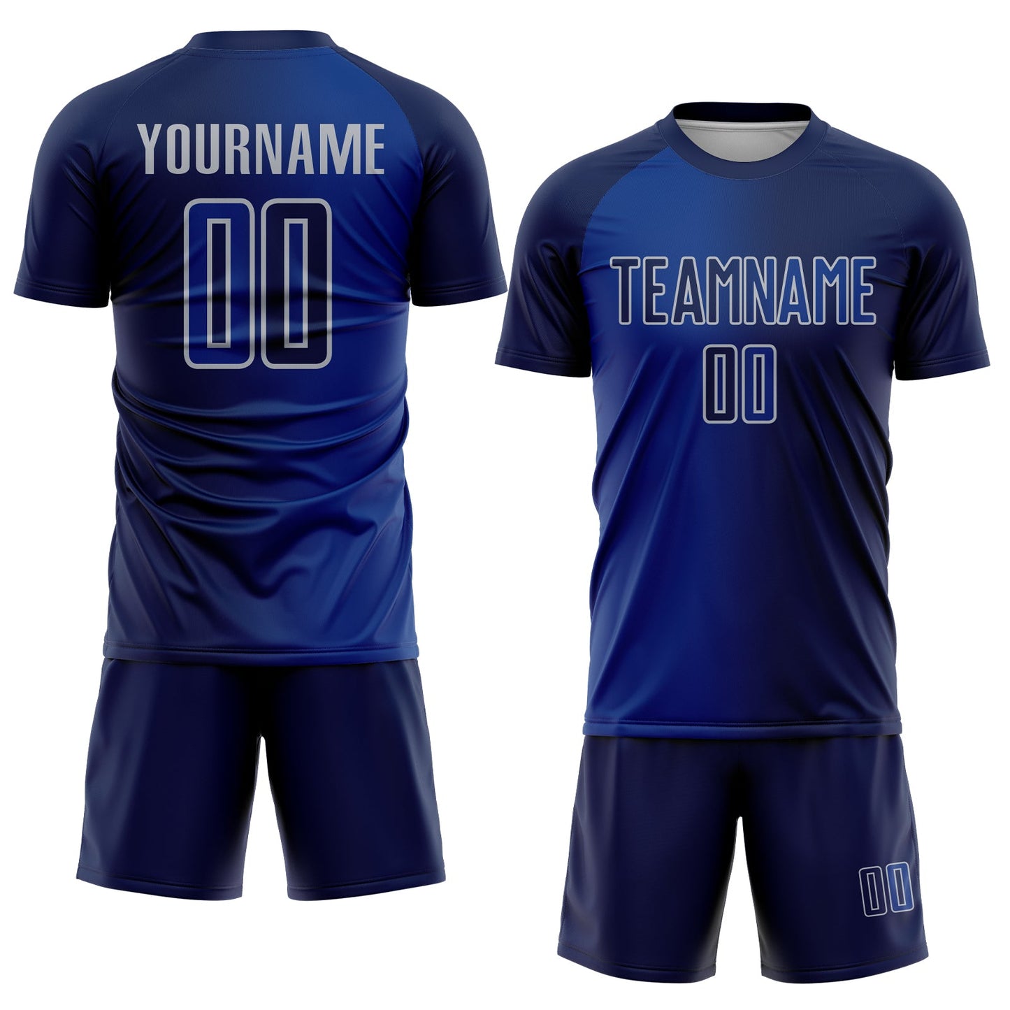 Custom Navy Royal-Gray Sublimation Gradient Fashion Soccer Uniform Jersey view 2