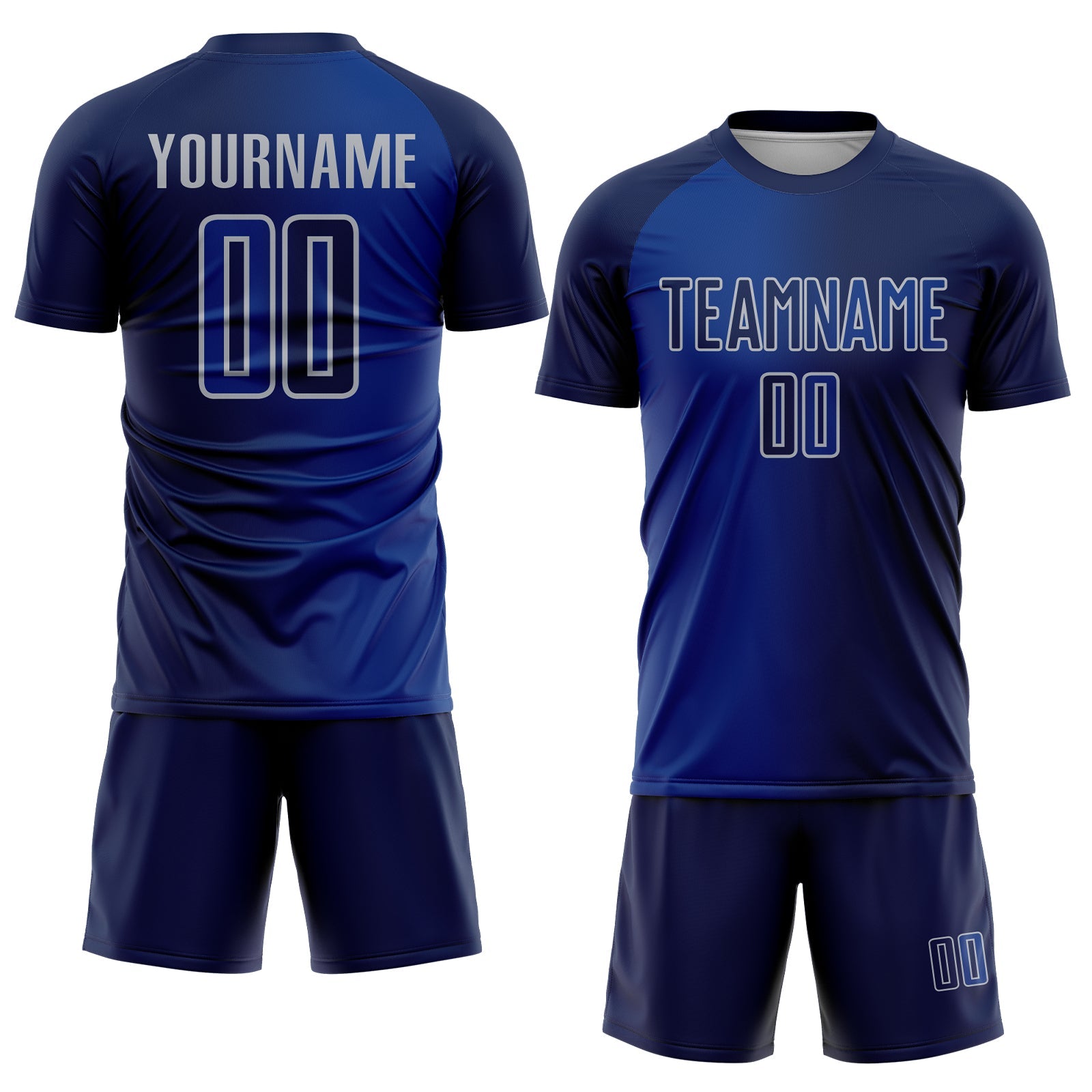 Custom Navy Royal-Gray Sublimation Gradient Fashion Soccer Uniform Jersey view 2