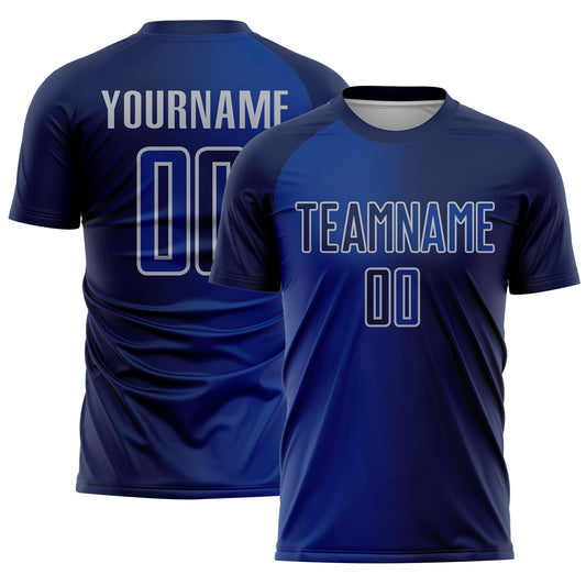 Custom Navy Royal-Gray Sublimation Gradient Fashion Soccer Uniform Jersey - Main View
