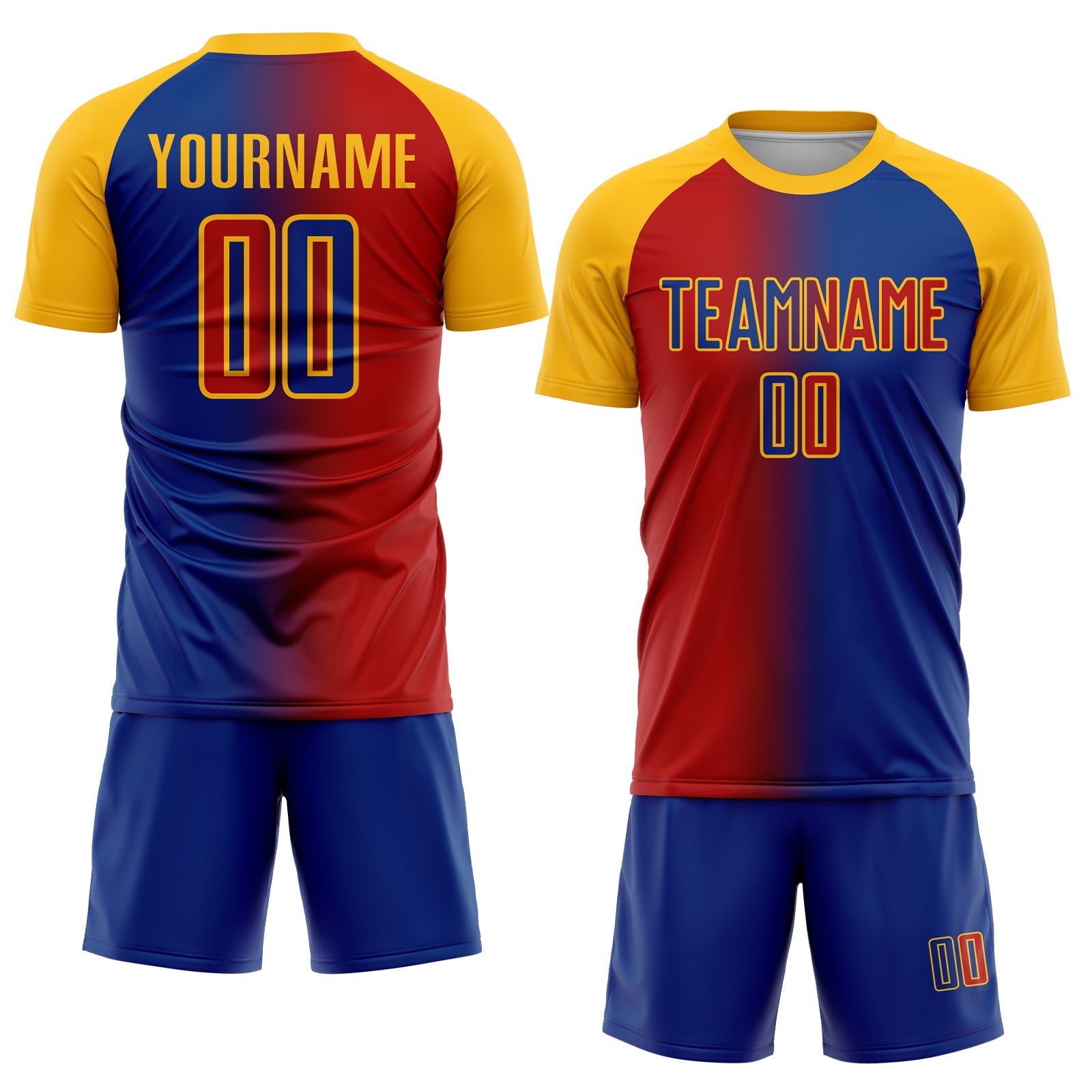 Custom Royal Red-Gold Sublimation Gradient Fashion Soccer Uniform Jersey view 2