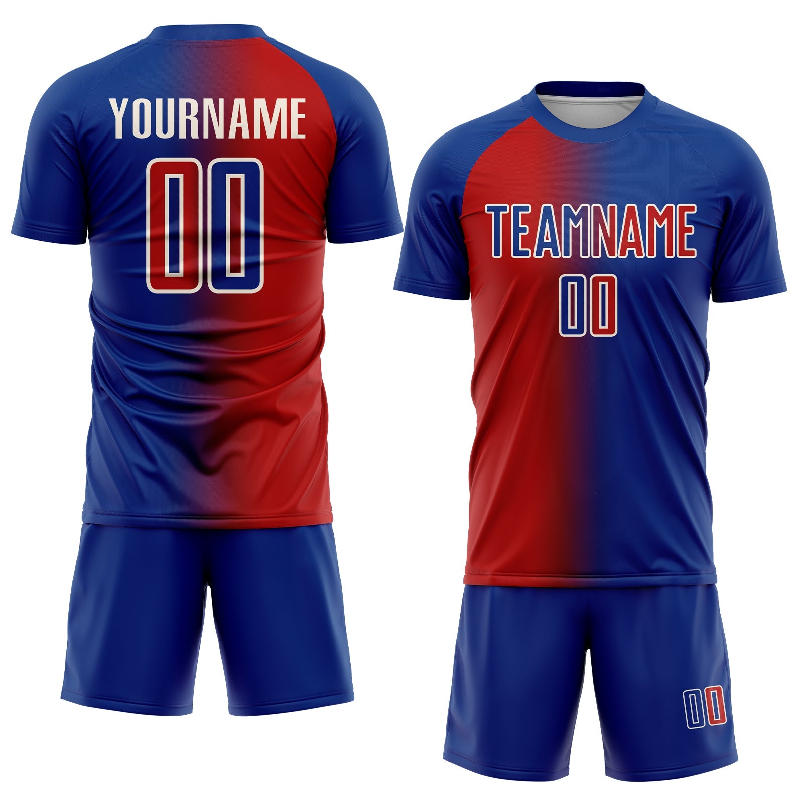 Custom Royal Red-Cream Sublimation Gradient Fashion Soccer Uniform Jersey view 2
