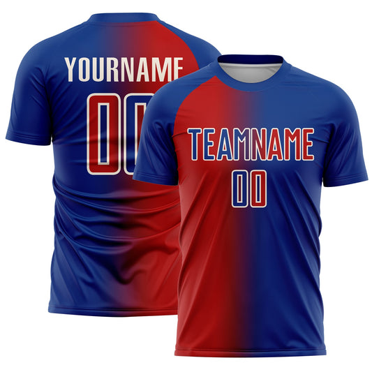 Custom Royal Red-Cream Sublimation Gradient Fashion Soccer Uniform Jersey - Main View