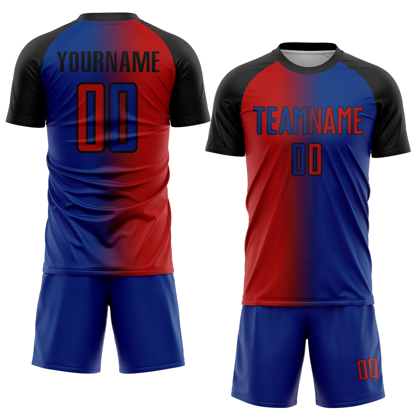 Custom Royal Red-Black Sublimation Gradient Fashion Soccer Uniform Jersey view 2