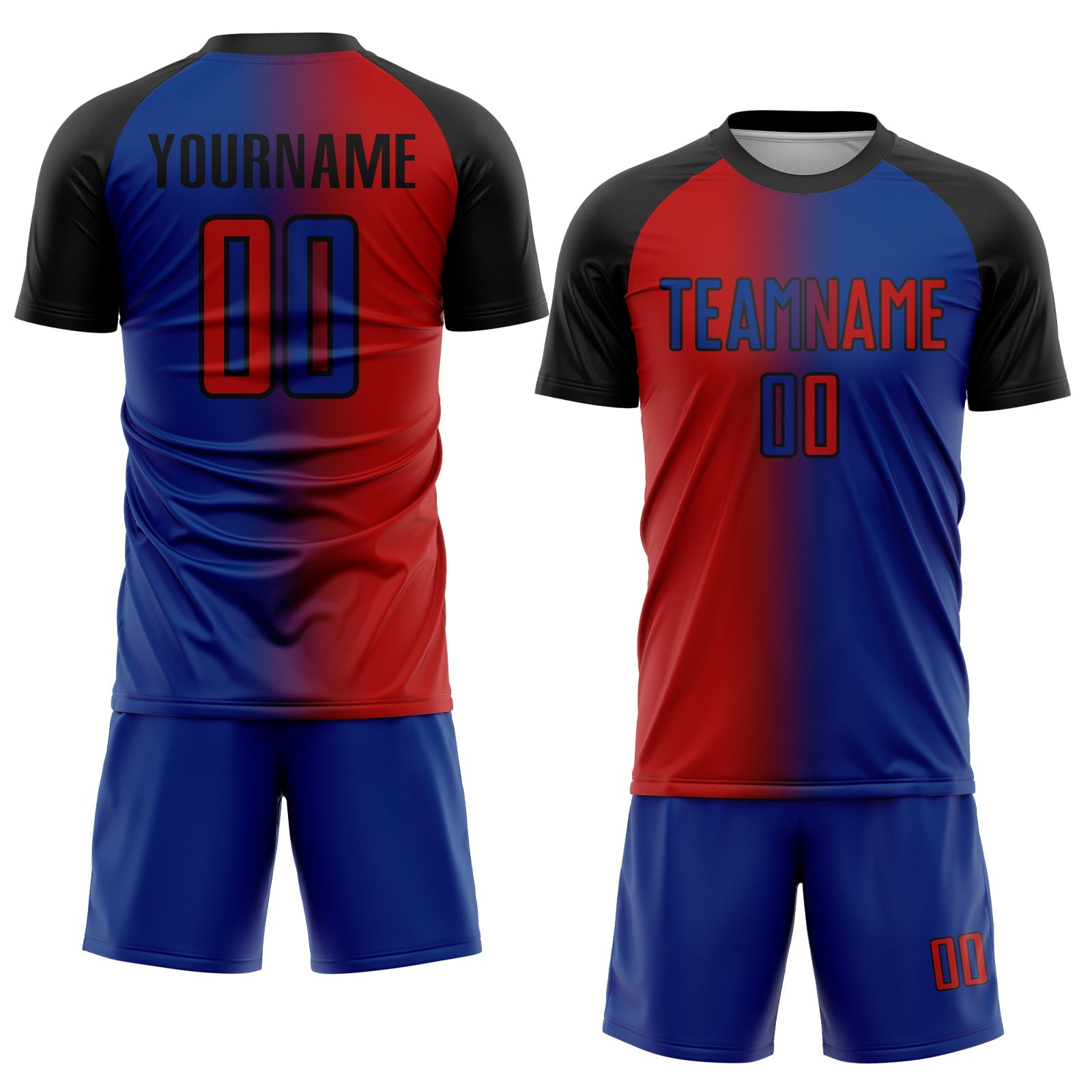 Custom Royal Red-Black Sublimation Gradient Fashion Soccer Uniform Jersey view 2