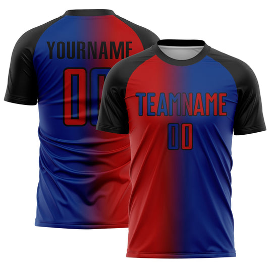 Custom Royal Red-Black Sublimation Gradient Fashion Soccer Uniform Jersey - Main View