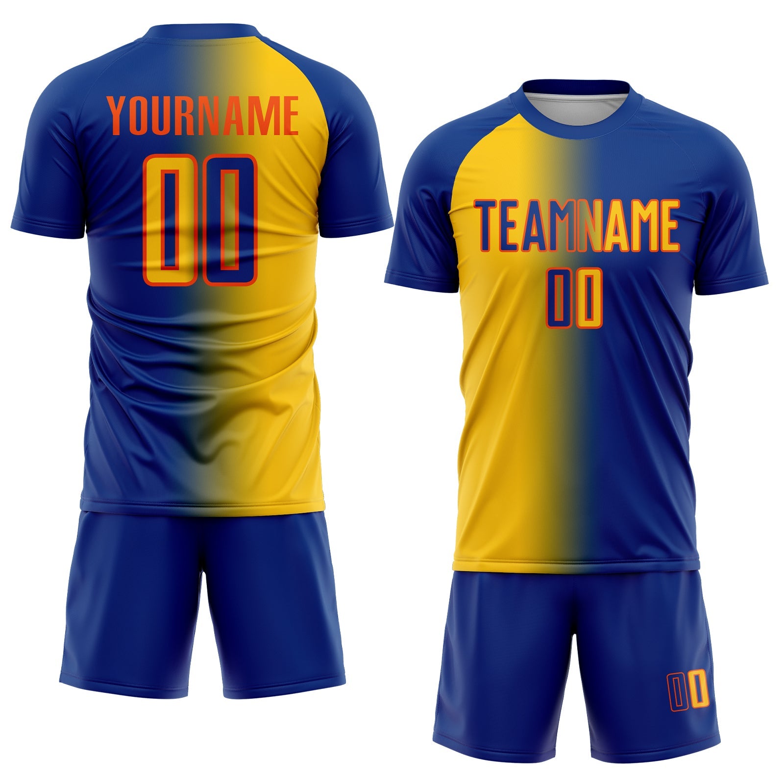 Custom Royal Yellow-Orange Sublimation Gradient Fashion Soccer Uniform Jersey view 2