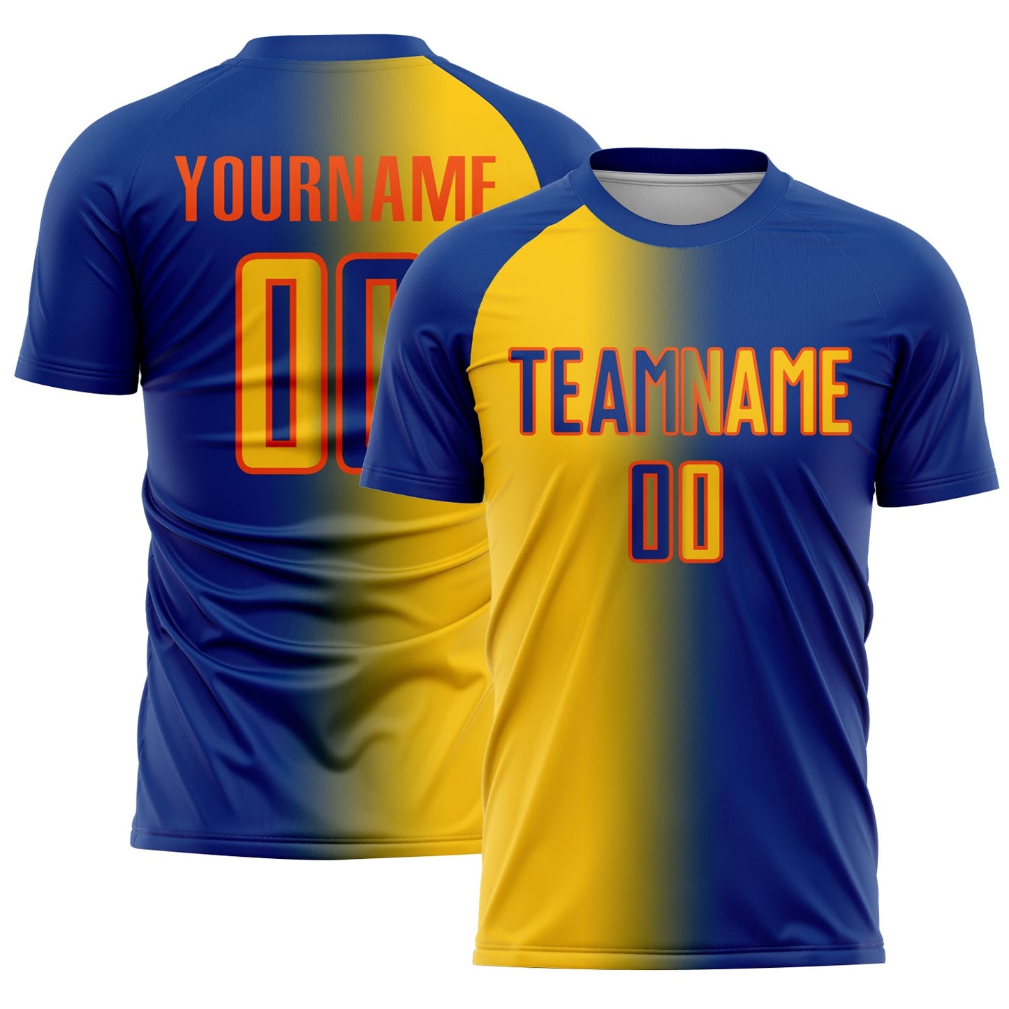 Custom Royal Yellow-Orange Sublimation Gradient Fashion Soccer Uniform Jersey - Main View