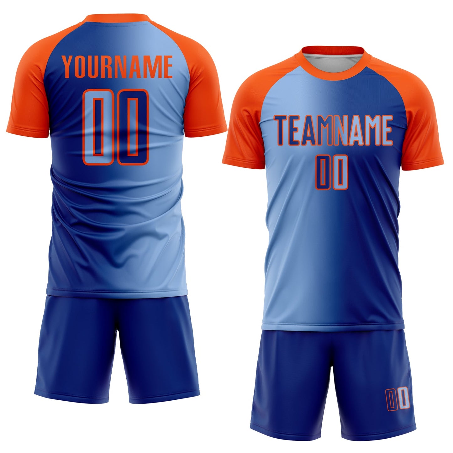 Custom Royal Light Blue-Orange Sublimation Gradient Fashion Soccer Uniform Jersey view 2
