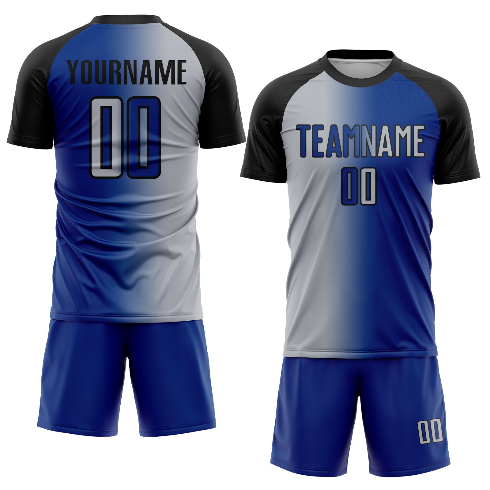 Custom Royal Gray-Black Sublimation Gradient Fashion Soccer Uniform Jersey view 2