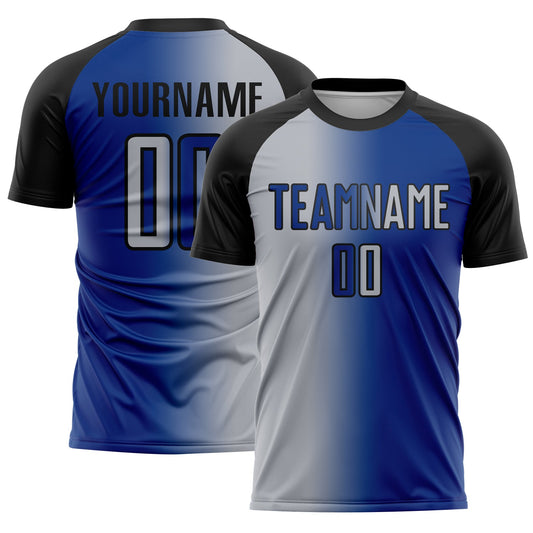Custom Royal Gray-Black Sublimation Gradient Fashion Soccer Uniform Jersey - Main View