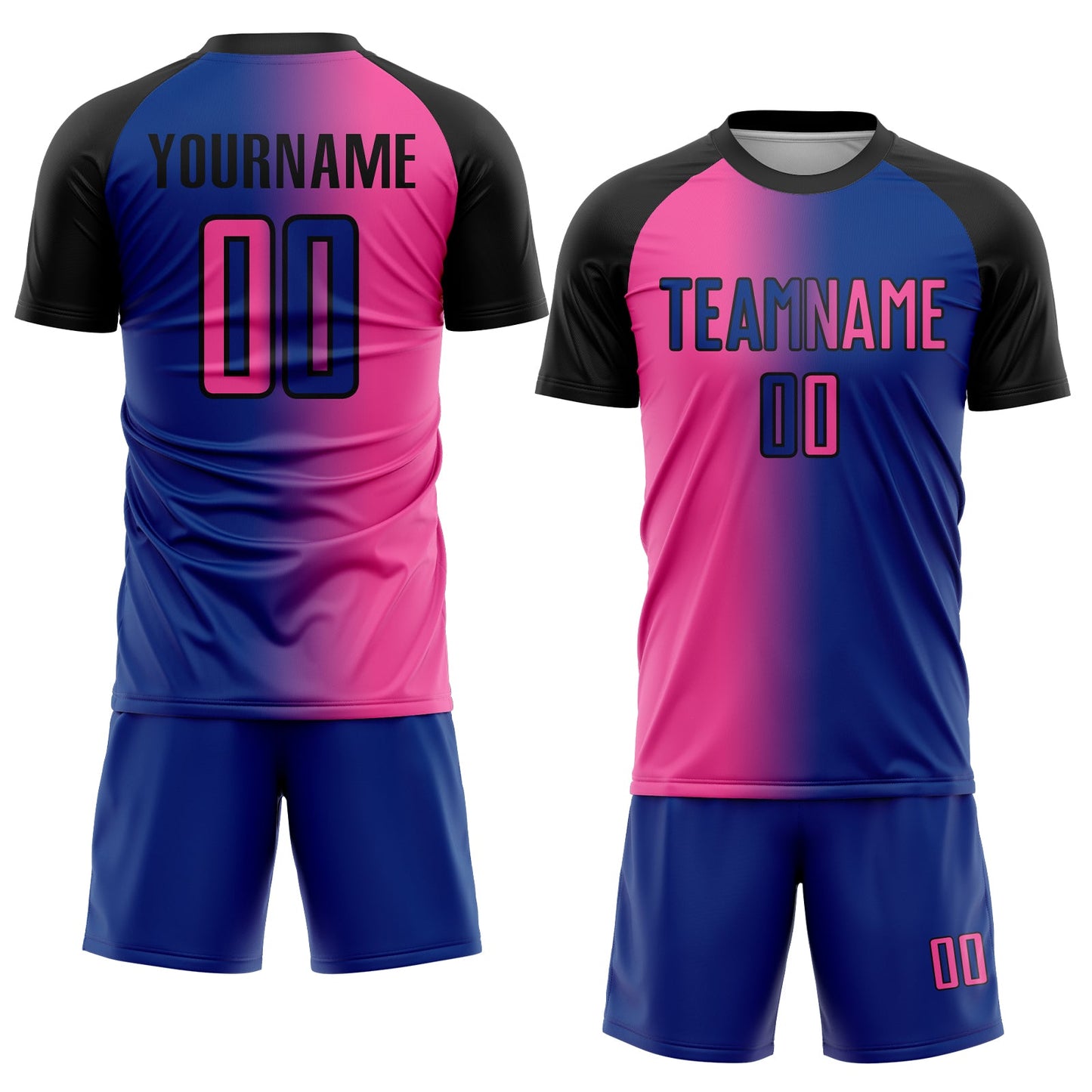 Custom Royal Pink-Black Sublimation Gradient Fashion Soccer Uniform Jersey view 2