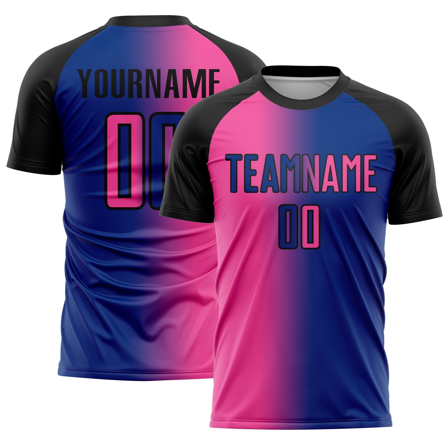 Custom Royal Pink-Black Sublimation Gradient Fashion Soccer Uniform Jersey - Main View