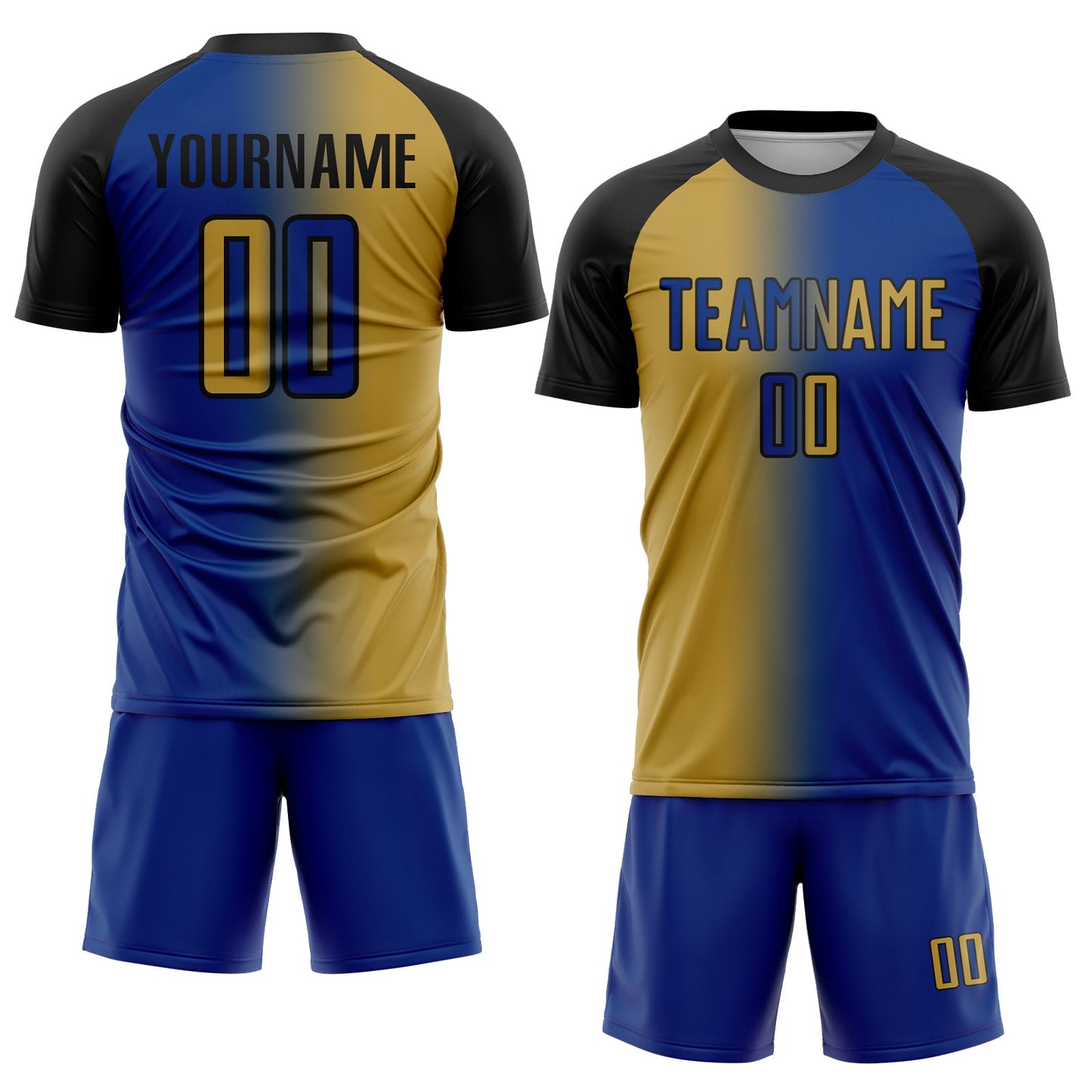 Custom Royal Old Gold-Black Sublimation Gradient Fashion Soccer Uniform Jersey view 2