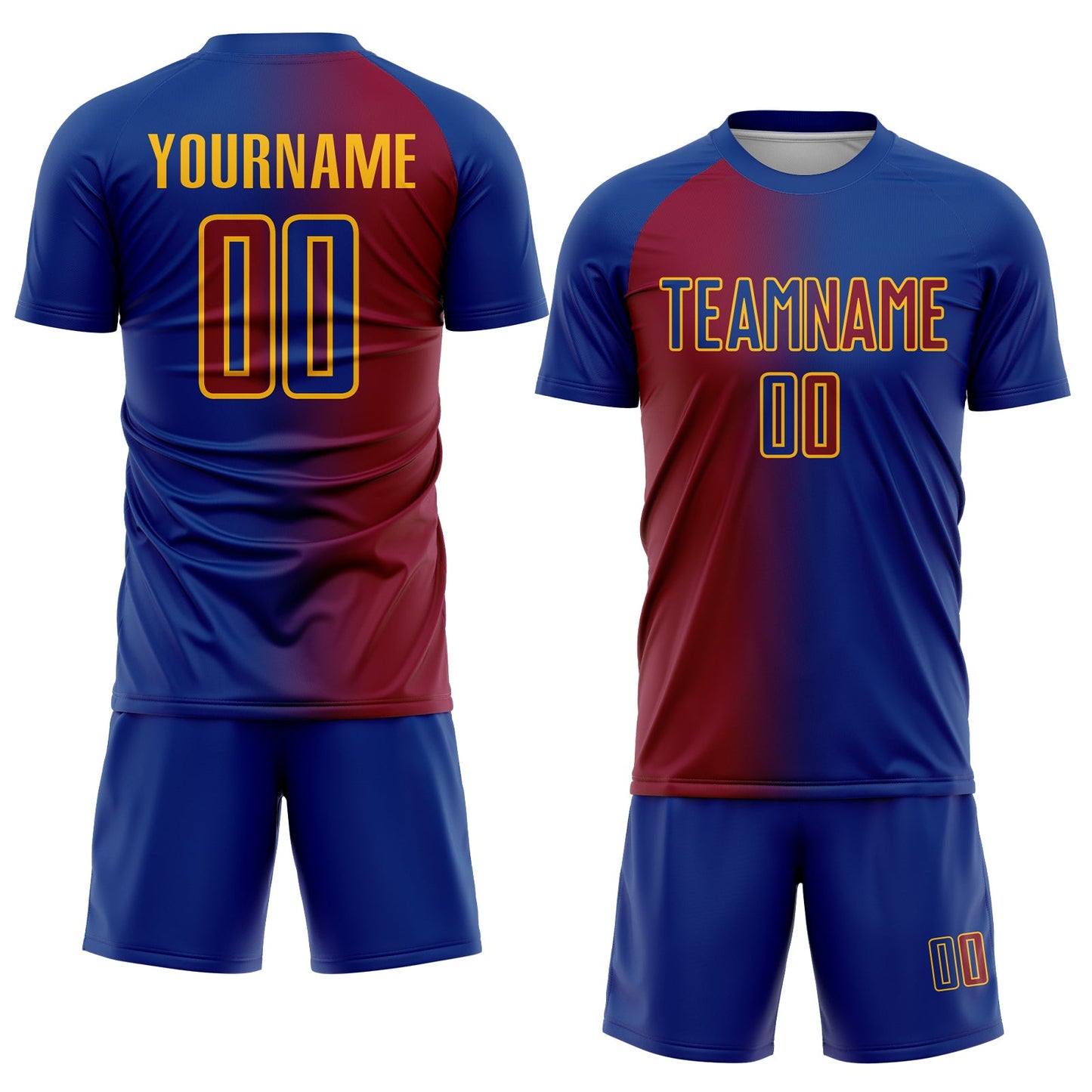 Custom Royal Maroon-Gold Sublimation Gradient Fashion Soccer Uniform Jersey view 2