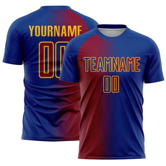 Custom Royal Maroon-Gold Sublimation Gradient Fashion Soccer Uniform Jersey - Main View