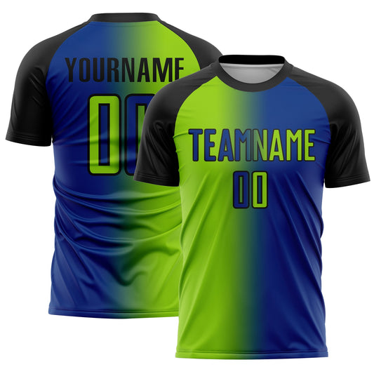 Custom Royal Neon Green-Black Sublimation Gradient Fashion Soccer Uniform Jersey - Main View