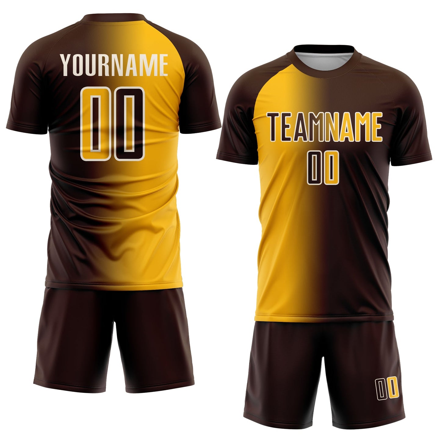 Custom Brown Gold-Cream Sublimation Gradient Fashion Soccer Uniform Jersey view 2