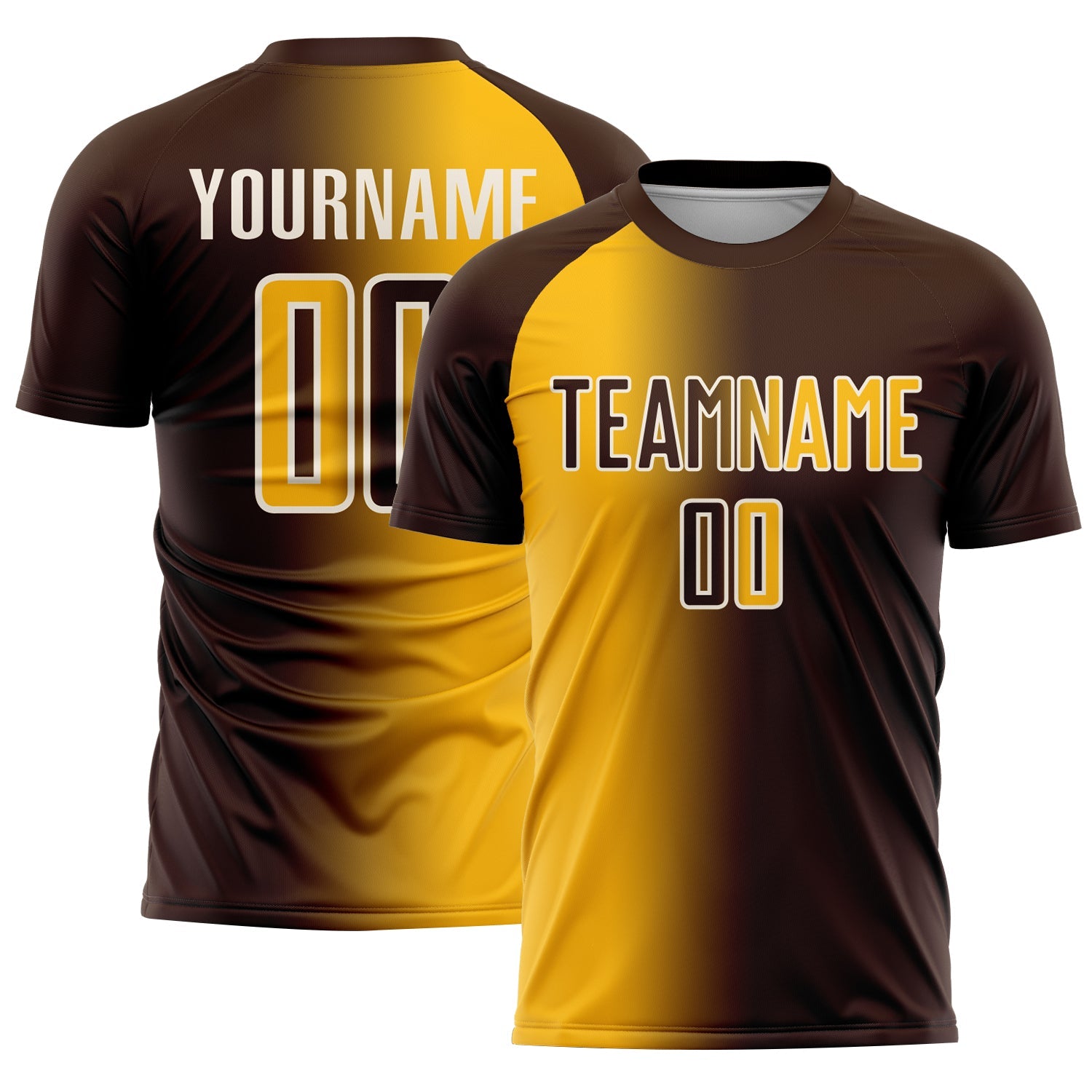 Custom Brown Gold-Cream Sublimation Gradient Fashion Soccer Uniform Jersey - Main View
