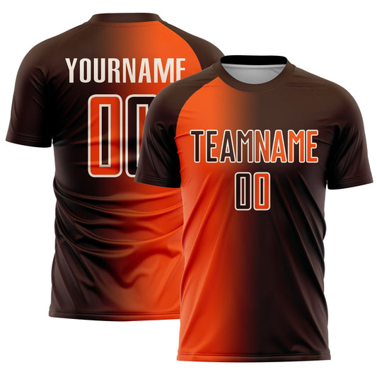 Custom Brown Orange-Cream Sublimation Gradient Fashion Soccer Uniform Jersey - Main View