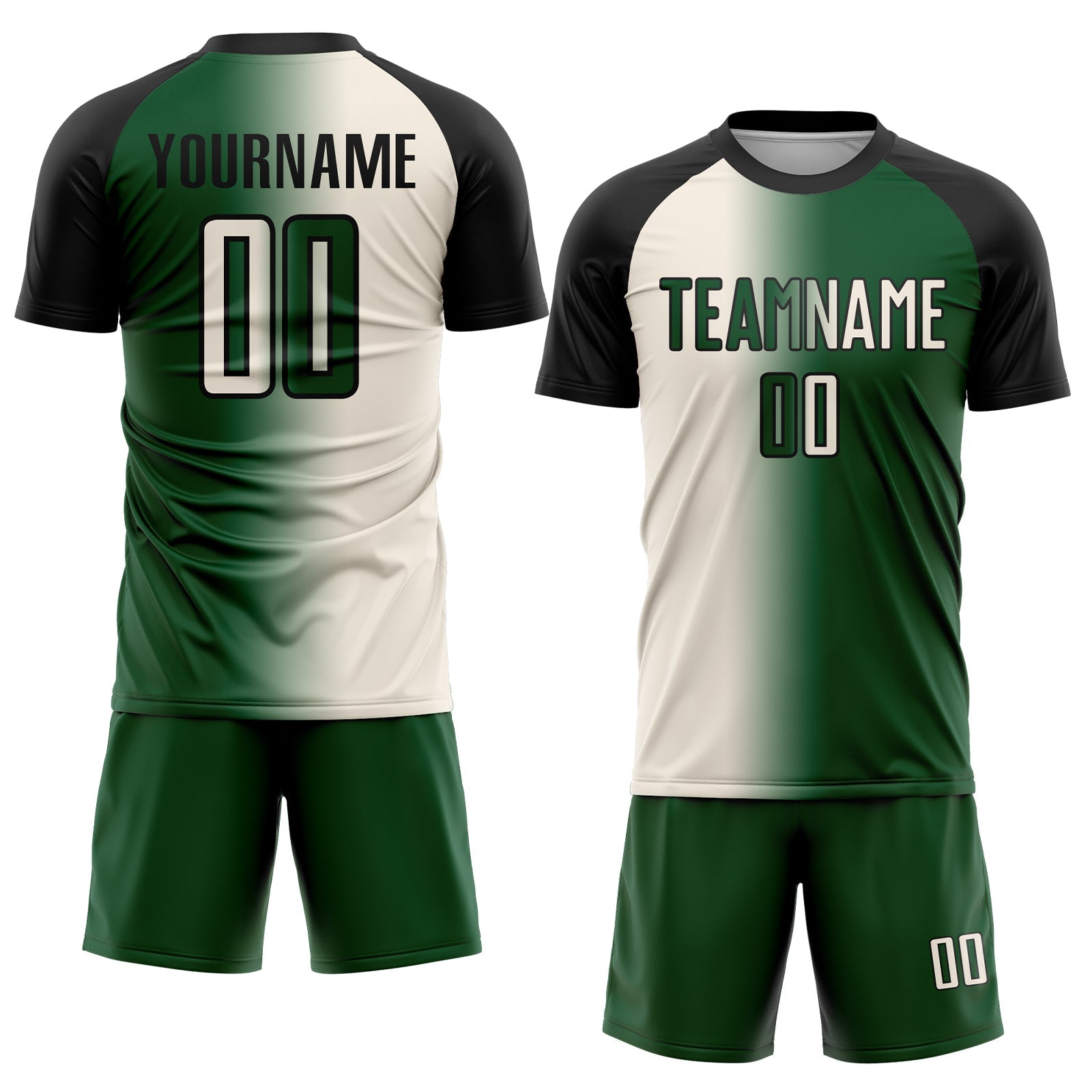 Custom Green Cream-Black Sublimation Gradient Fashion Soccer Uniform Jersey view 2