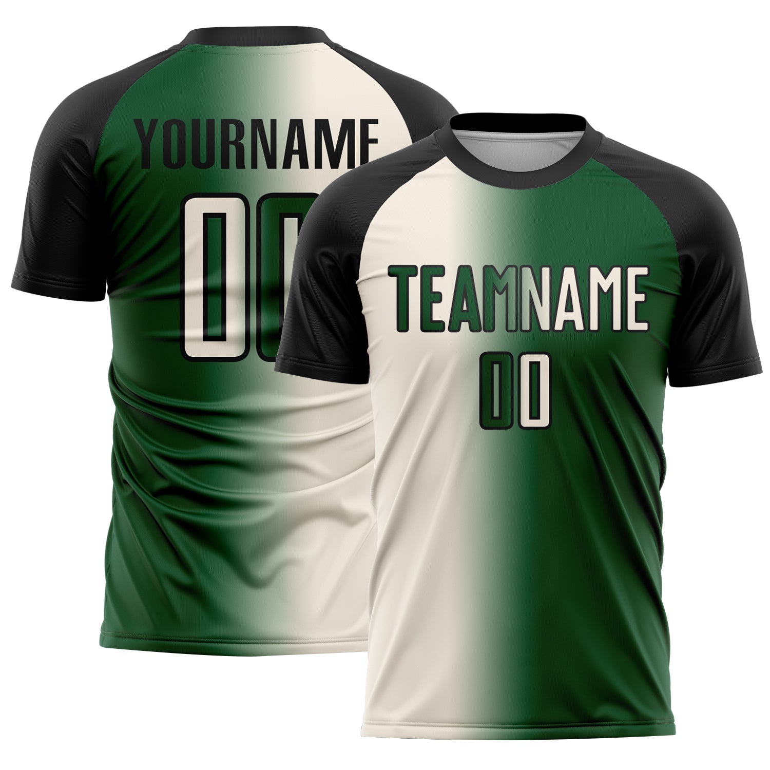 Custom Green Cream-Black Sublimation Gradient Fashion Soccer Uniform Jersey - Main View