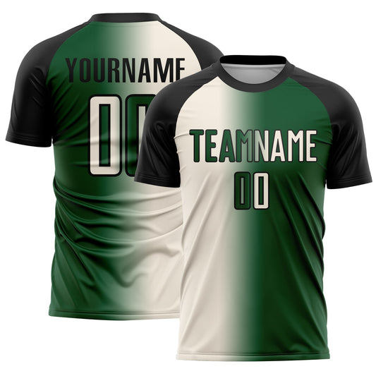 Custom Green Cream-Black Sublimation Gradient Fashion Soccer Uniform Jersey - Main View