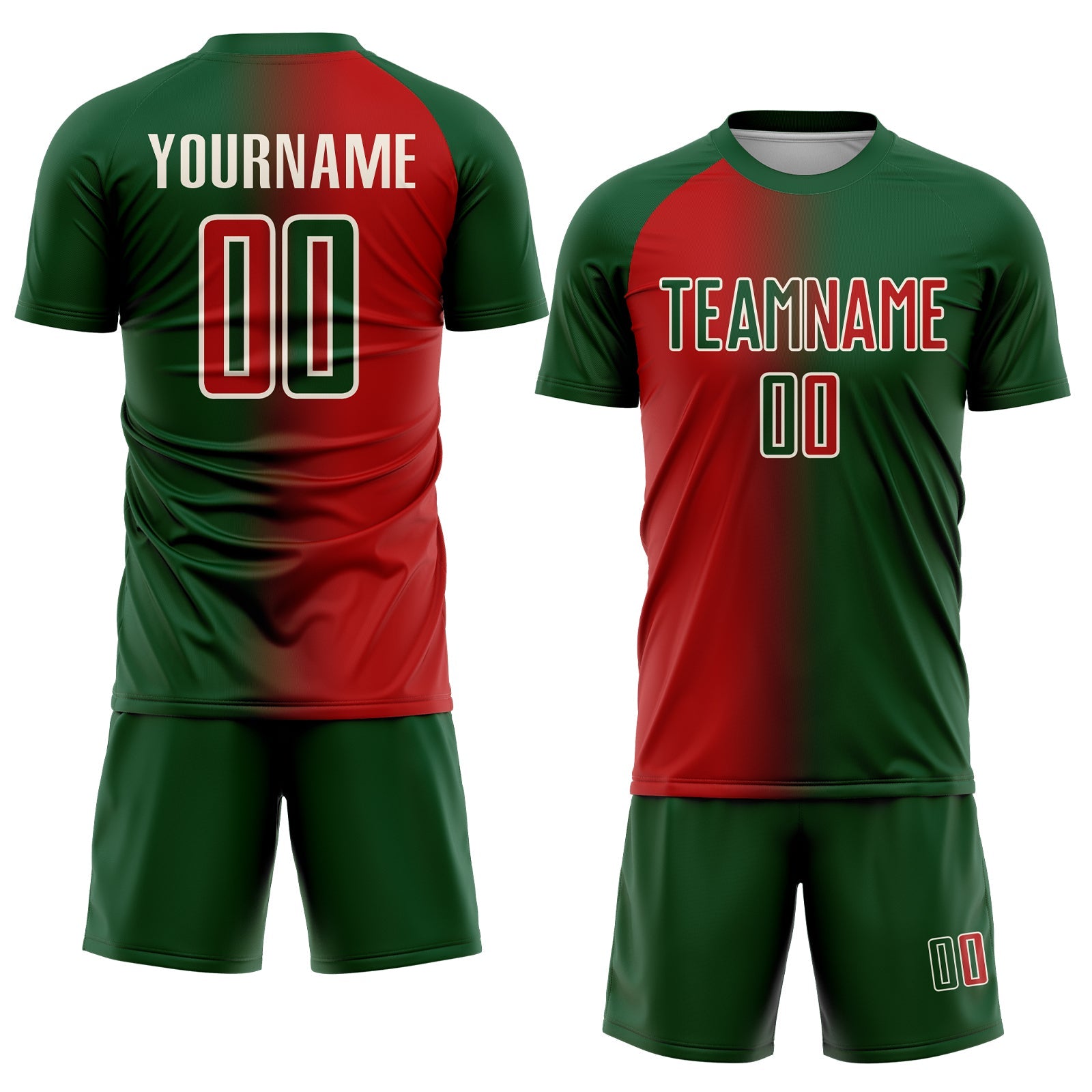 Custom Green Red-Cream Sublimation Gradient Fashion Soccer Uniform Jersey view 2