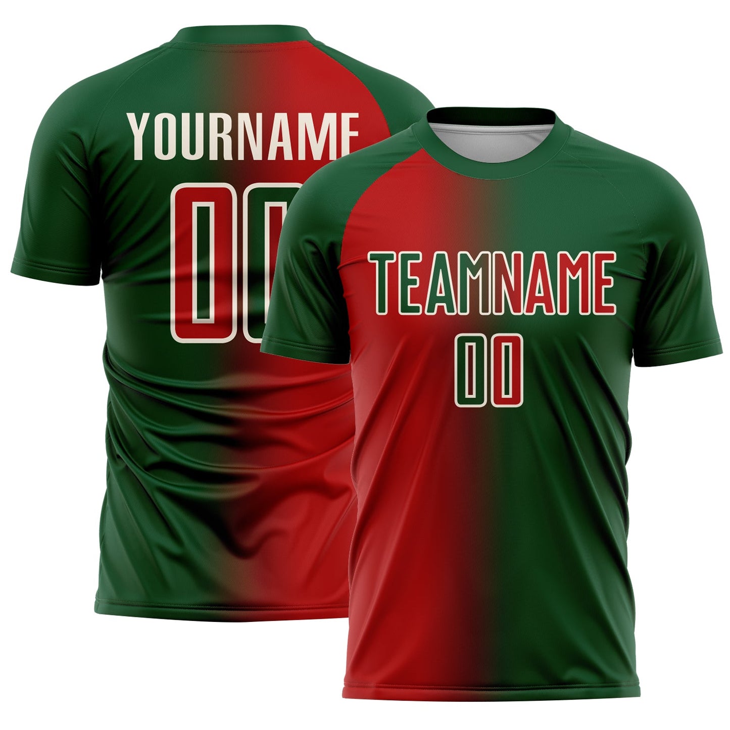 Custom Green Red-Cream Sublimation Gradient Fashion Soccer Uniform Jersey - Main View