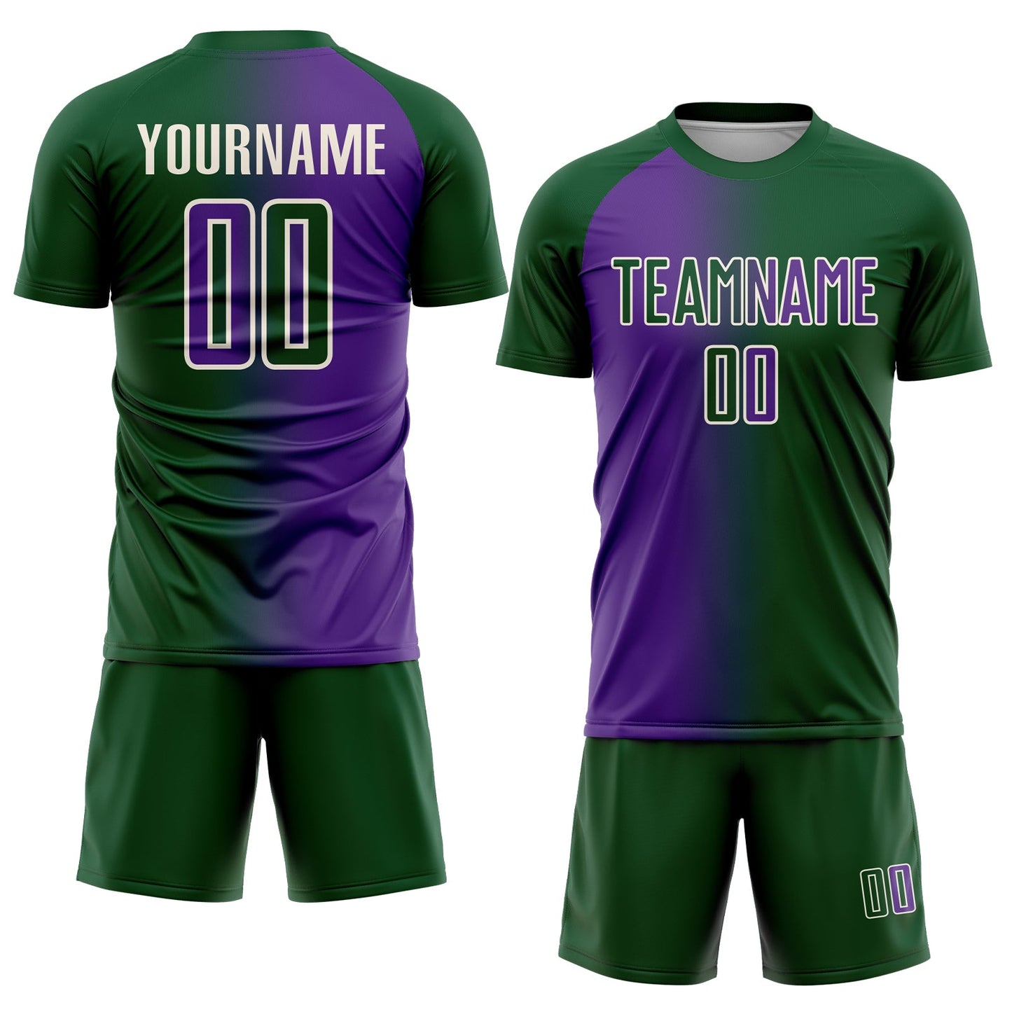 Custom Green Purple-Cream Sublimation Gradient Fashion Soccer Uniform Jersey view 2