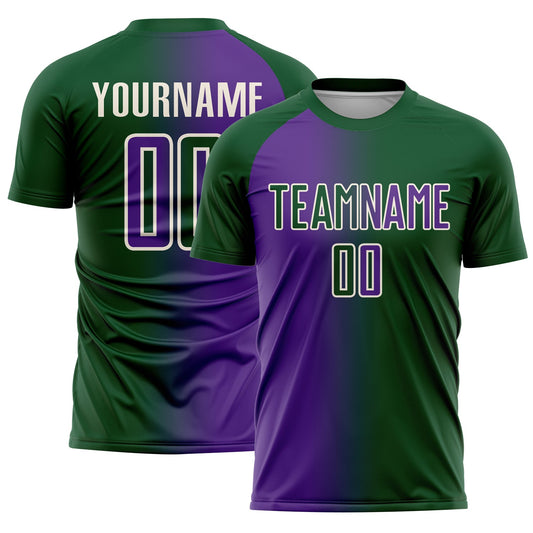 Custom Green Purple-Cream Sublimation Gradient Fashion Soccer Uniform Jersey - Main View