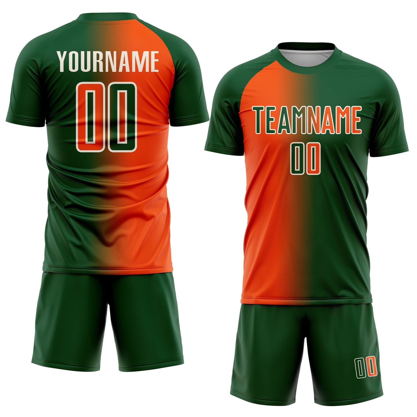 Custom Green Orange-Cream Sublimation Gradient Fashion Soccer Uniform Jersey view 2