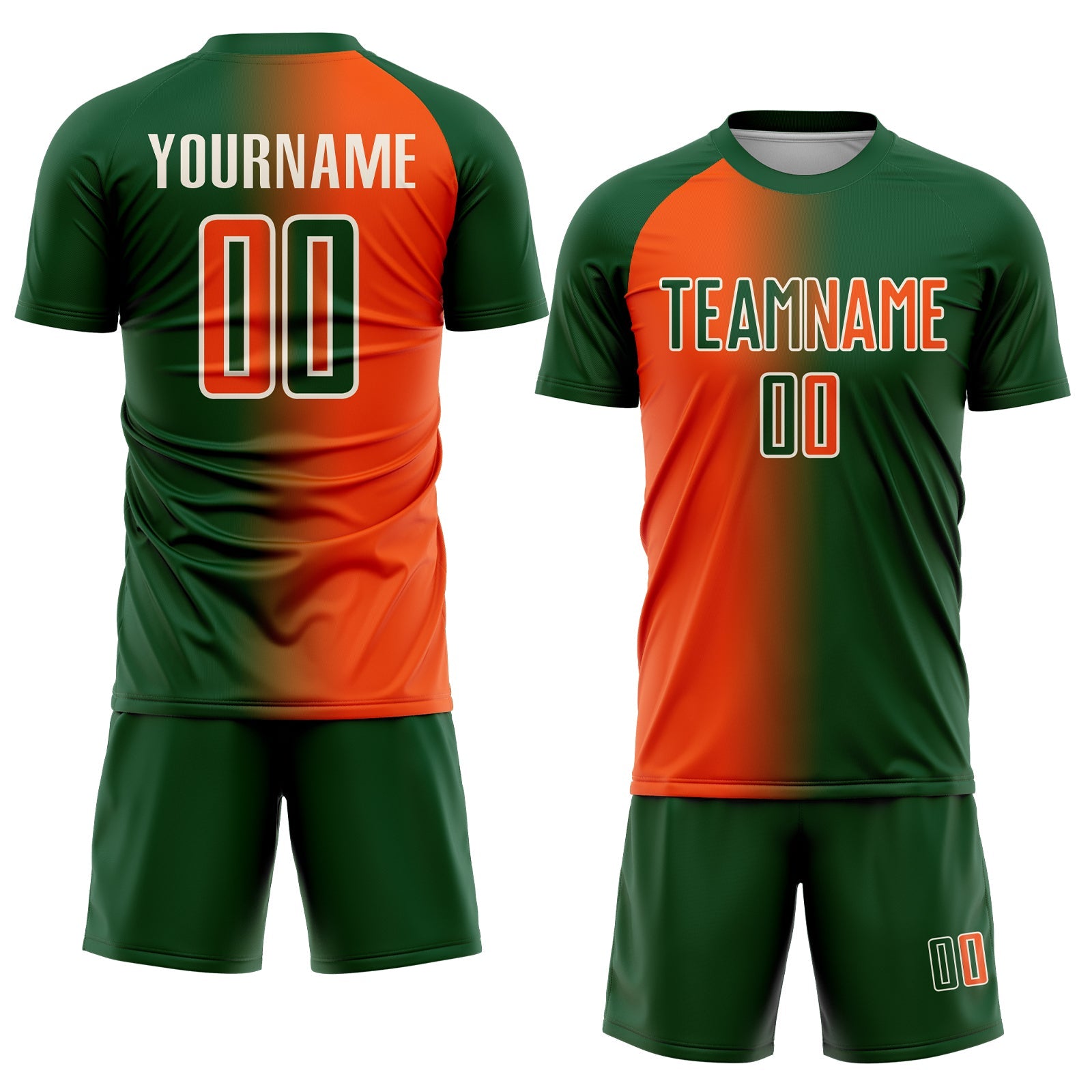Custom Green Orange-Cream Sublimation Gradient Fashion Soccer Uniform Jersey view 2
